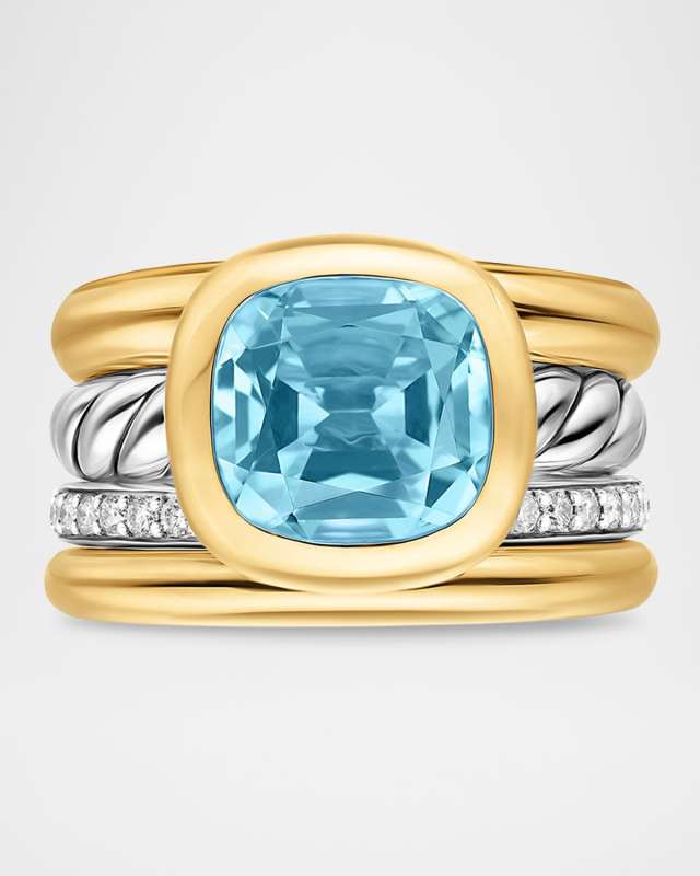 DY Mercer 4 Row Stone Ring with Diamonds in Silver and 18K Gold, 14mm